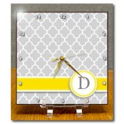 DC_154570_1 InspirationzStore Monograms - Your Personal Name Initial Letter D - Monogrammed Grey Quatrefoil Pattern - Personalized Yellow Gray - Desk Clocks - 6x6 Desk Clock