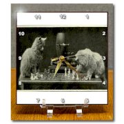 3dRose dc_119402_1 Vintage Photograph of Cats Playing Chess Desk Clock, 6 by 6-Inch