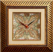 eCraftIndia Dazzling Golden Colored Marble with LED & Wooden Frame Analog Wall Clock