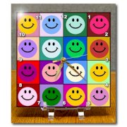 3dRose dc_113153_1 Colorful Smiley Face Squares Warhol Style-Happy Rainbow Smilies-Bright Multicolored Multicolor-Desk Clock, 6 by 6-Inch