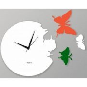 Klok Butterfly Wall Clock White Green Orange