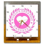 3dRose dc_165012_1 Worlds Greatest Daughter Award. Hot Pink Fun Loving Family Love Gifts Desk Clock, 6 by 6-Inch