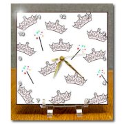 3dRose dc_180351_1 Image of Pale Pink Crown and Magic Wand Repeat Pattern - Desk Clock, 6 by 6-Inch