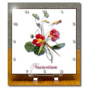 3dRose dc_173066_1 Beautiful Red and Yellow Nasturtium Botanical Print Desk Clock, 6 by 6-Inch