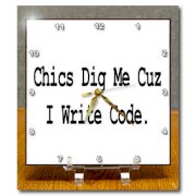 3dRose dc_150108_1 Chics Dig Me Cuz I Write Code Programmer Coder Computer Geek Humor Design Desk Clock, 6 by 6-Inch