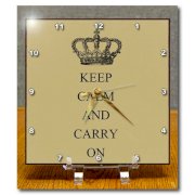 3dRose dc_99331_1 Vintage Keep Calm and Carry on Desk Clock, 6 by 6-Inch