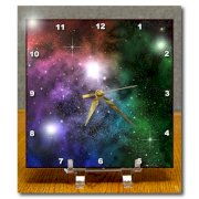 3dRose dc_18172_1 Space Clouds Planets Stars and Nebulae Speckle This Deep Space Horizon Desk Clock, 6 by 6-Inch