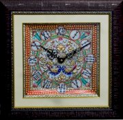 eCraftIndia Colorful Peocock Marble with LED & Wooden Frame Analog Wall Clock