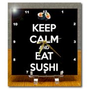 3dRose dc_173313_1 Keep Calm and Eat Sushi. Black. Desk Clock, 6 by 6-Inch