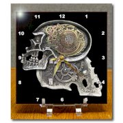 3dRose dc_102675_1 Steampunk Gothic Faux Metal Skull Image Desk Clock, 6 by 6-Inch