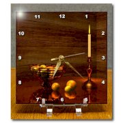 3dRose dc_11632_1 Desk Clock, A 3D Still Life of a Bowl of Citrus Fruit and Softly Glowing Candle in a Rustic Cabin, 6 by 6-Inch