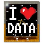 3dRose dc_118876_1 Geeky Old School Pixelated Pixels 8-Bit I Heart I Love Data Desk Clock, 6 by 6-Inch