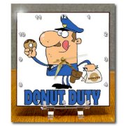3dRose dc_118656_1 Funny Cartoon Police Officer on Donut Duty Desk Clock, 6 by 6-Inch