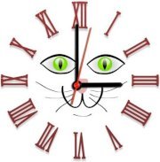 Ellicon 115 Cat Green Eyes Analog Wall Clock (White) 
