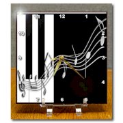 3dRose dc_24372_1 Silver Music Notes on Piano Keys Desk Clock, 6 by 6-Inch
