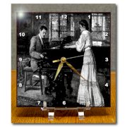 3dRose dc_174637_1 Image of Vintage Photo of Man At Piano with Lady Looking on Desk Clock, 6 by 6-Inch