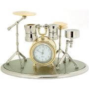 Miniature Drum Kit Novelty Silver & Gold Tone Finish Collectors Clock 0470