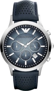     Emporio Armani Unisex Chronograph Renato Blue Leather Strap Watch 43mm 64098