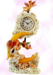 Guardian Angels Sculptured Resin Swing Clock with Water Globe Approx 12" High - Resin- Whimscial