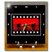 3dRose dc_154748_1 Film Strip of Bicycle Riders Against a Red Background Desk Clock, 6 by 6-Inch