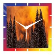  Moneysaver Sunset In The Pine Forest Analog Wall Clock (Multicolour)