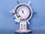 Wooden Rustic Ship Wheel Clock with Rope Pulley and Anchor 17" - Nautical Clock