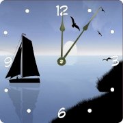 Rikki KnightTM Sail Boat Silhouette on Lake Design Design 6" Art Desk Clock