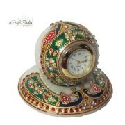 ECraftindia Colorful Stone Studded Marble Table Clock With Peocock