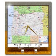 3dRose dc_184615_1 Print of Oregon Cities and State Map Desk Clock, 6 by 6-Inch