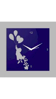 Creative Width Decor Flying With Ballons Blue Wall Clock