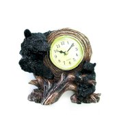 Playful Mother Black Bear and Baby Bear Desk Table Clock