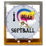 DC_166145_1 Dooni Designs Dreamer Dreaming Of Designs - Cute Girly Heart Star Clouds I Dream Of Softball - Desk Clocks - 6x6 Desk Clock