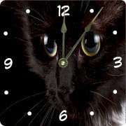 Rikki KnightTM Black Cat Glassy Blue Eyes Design 6" Art Desk Clock