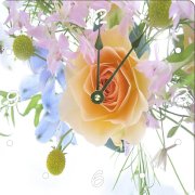 Rikki KnightTM Spring Bouquet with Yellow Rose on White Design 6" Art Desk Clock