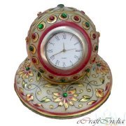 ECraftIndia Colorful Stone Studded Marble Table Clock