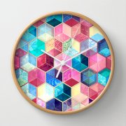 Đồng hồ treo tường Society6 Topaz & Ruby Crystal Honeycomb Cubes