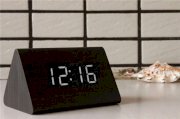 Triangular White LED Digits Alarm Clock Digital Display Wooden Desk Style Black