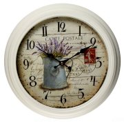 Đồng hồ treo tường Houzz: Adeco White Antique-Look Wall Clock With Lilac and Watering Can Detail
