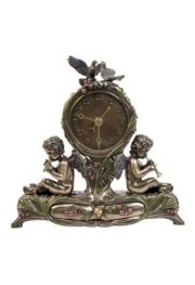 10 Inch Pewter Look Table Clock with Cherubs Tulips and Doves