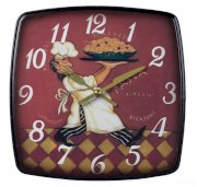 Đồng hồ treo tường Houzz: Sterling Industries Busy Chef 9" Square Wall Clock in Red and Black