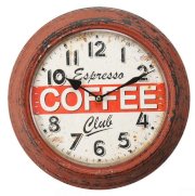 Đồng hồ treo tường Houzz: Adeco Red Iron Retro Wall Clock "Coffee Espresso Club"