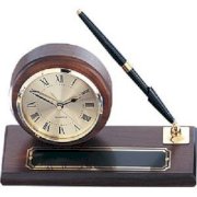 Walnut Desk Clock & Pen Set