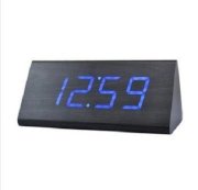 Cjeremy2000 Black Triangular Blue LED Digits Digital Wood Wooden Alarm Desk Clock Thermometer