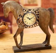 12" Handcrafted Steel Country Rustic Horse Roman Numeral Desk Clock Figure