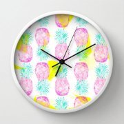Đồng hồ treo tường Society6 Tropical pink mint green yellow pineapples pattern