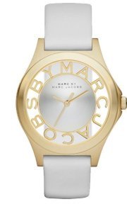 MARC JACOBS Henry Skeleton White Leather Watch 34  mm MBM1339