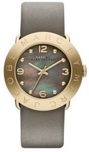 MARC JACOBS Amy Gold Tone Grey Leather Watch 36MM MBM1287