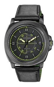 CITIZEN "Drive" Ion-Plated Stainless Steel Watch with Black Leather Band 48mm  Eco-Drive E031