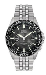CITIZEN World Perpetual AT Eco-Drive Black Dial Stainless Steel Mens Watch 43mm Eco-Drive H145