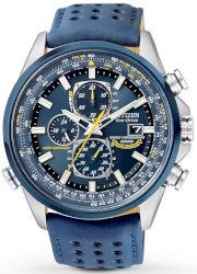 CITIZEN Men's Eco-Drive Blue Angels World Chronograph A-T Blue Perforated Leather Strap 43mm